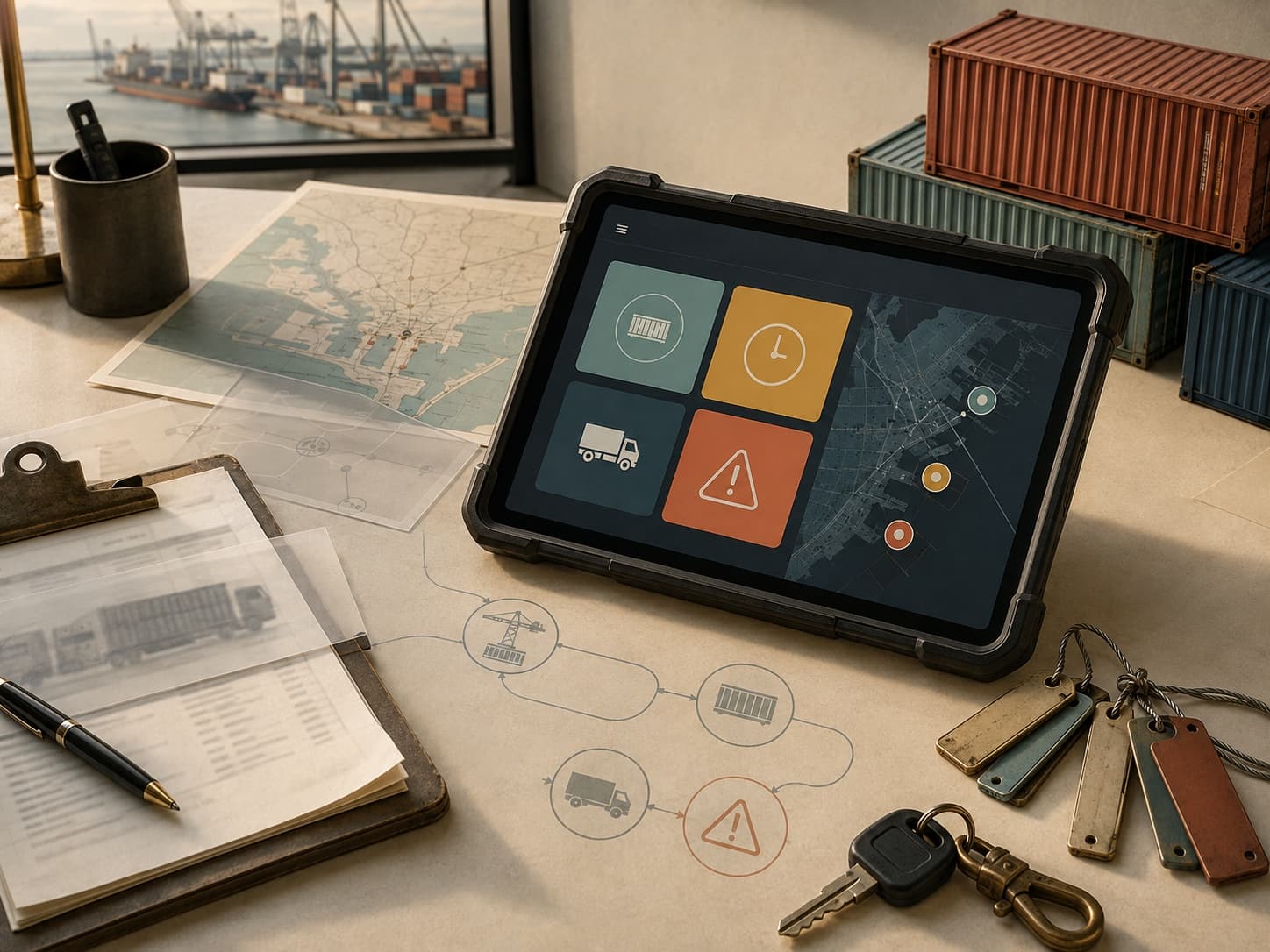 Logistics software development: container monitoring dashboard built into a trucking company's TMS